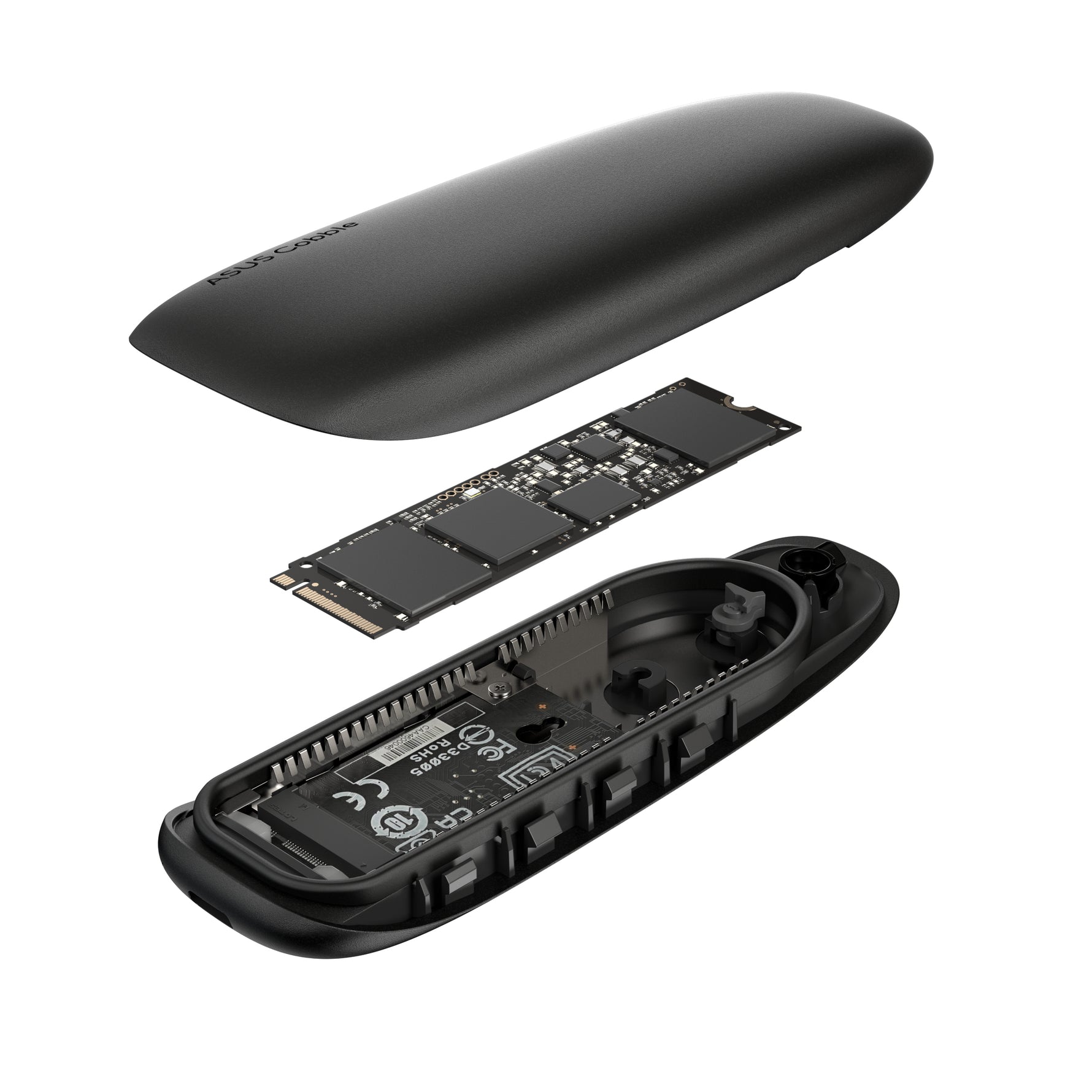 ASUS COBBLE Black (ESD-A1A/BLK), Box esterno SSD, M.2, PCI Express, SATA, 10 Gbit/s, Collegamento del dispositivo USB, Nero