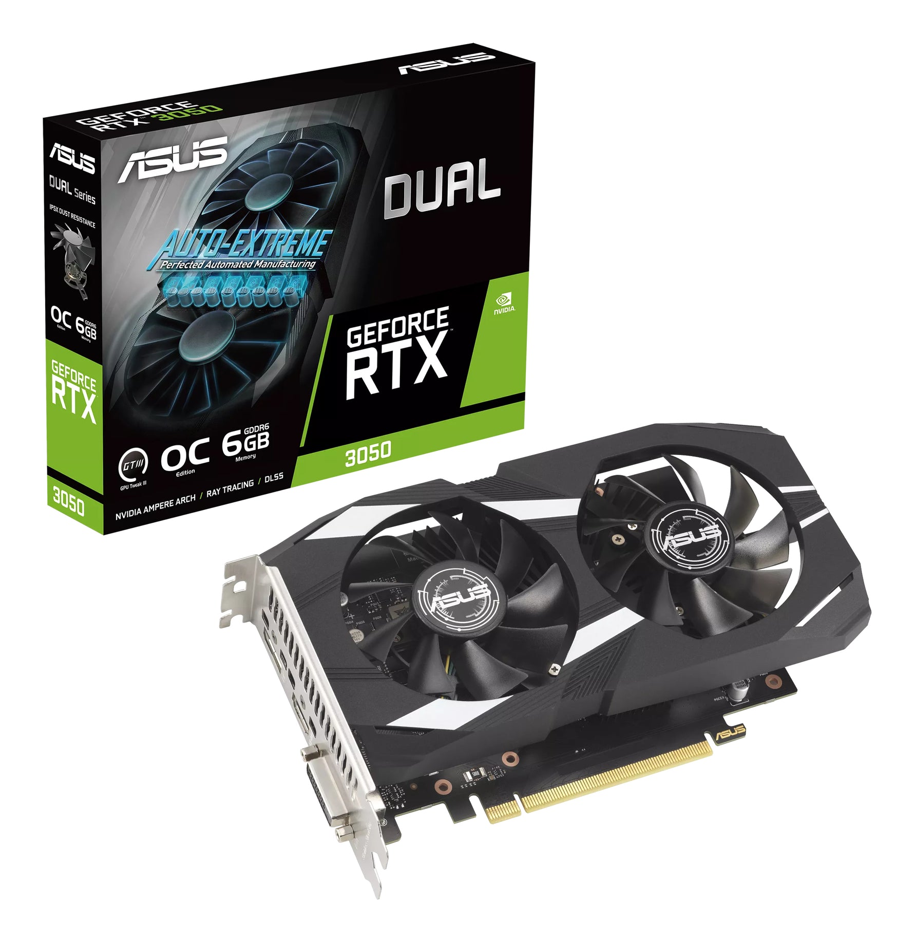 ASUS Dual -RTX3050-O6G, GeForce RTX 3050, 6 GB, GDDR6, 96 bit, 7680 x 4320 Pixel, PCI Express 4.0
