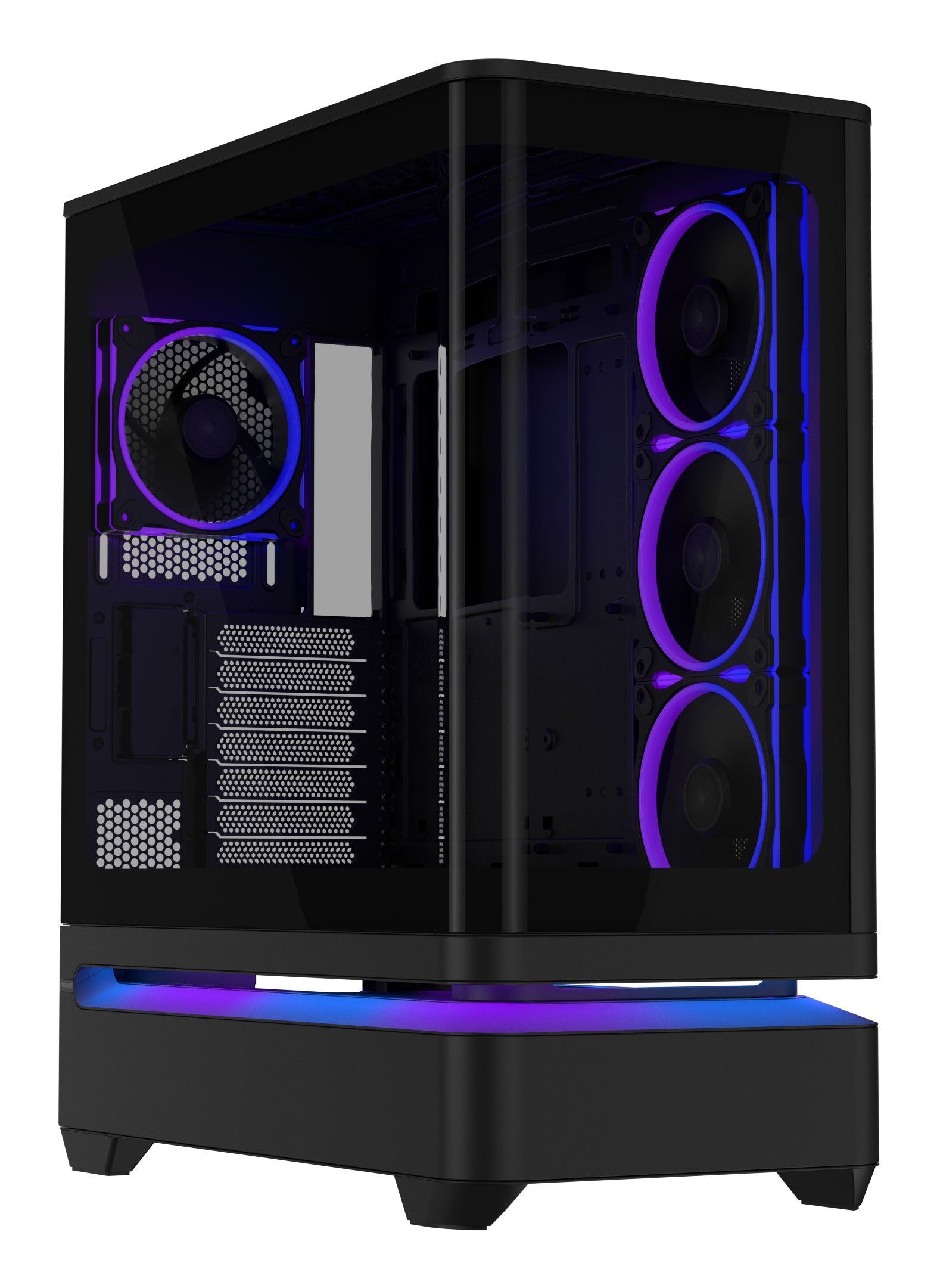 ASUS PRIME AP304 TG ARGB BLACK — vista frontale e laterale con illuminazione ARGB
