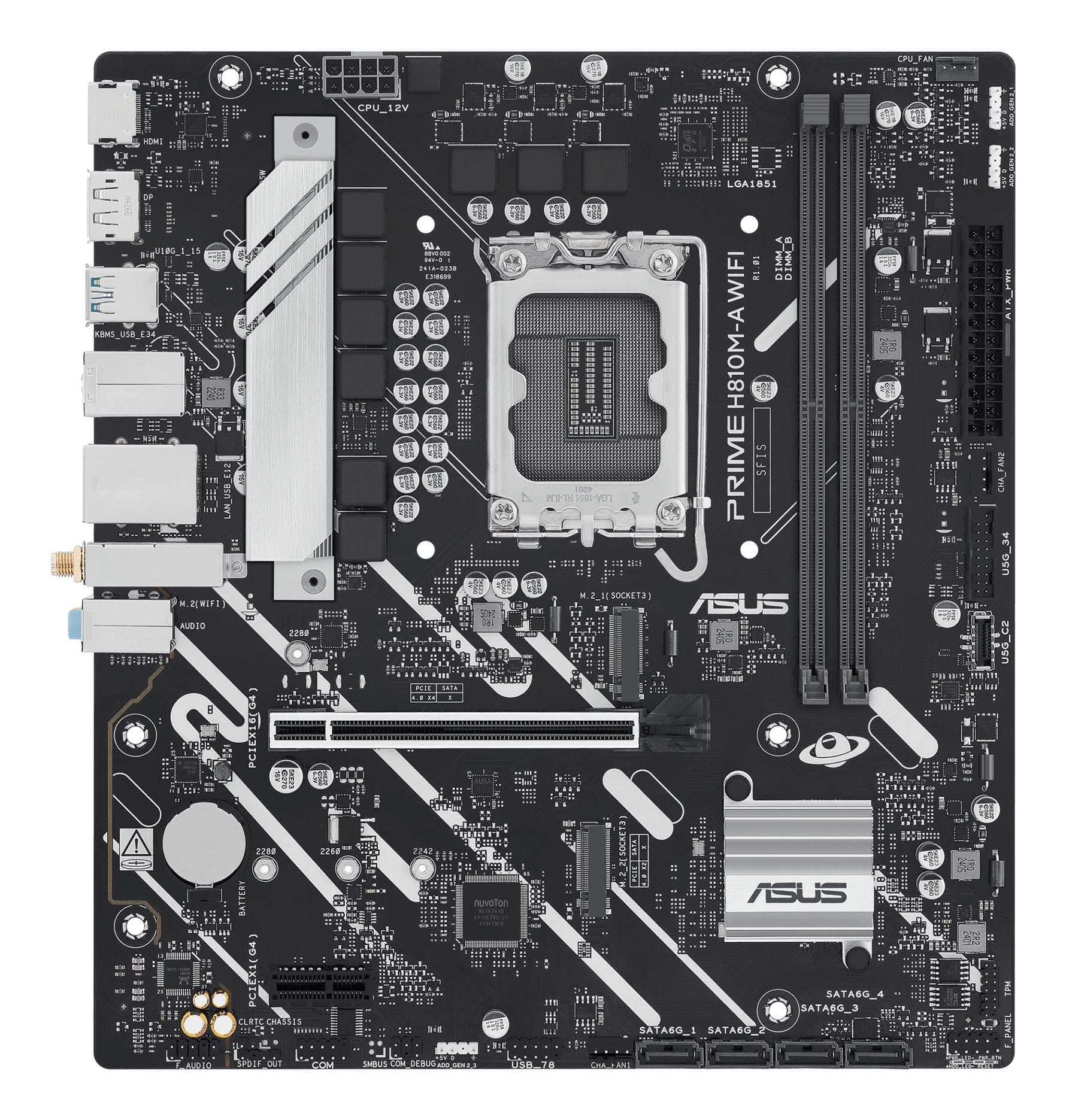 ASUS PRIME H810M-A WIFI, Intel, LGA 1851 (Socket V1), Intel Core Ultra (Series 2), LGA 1851, DDR5-SDRAM, 128 GB