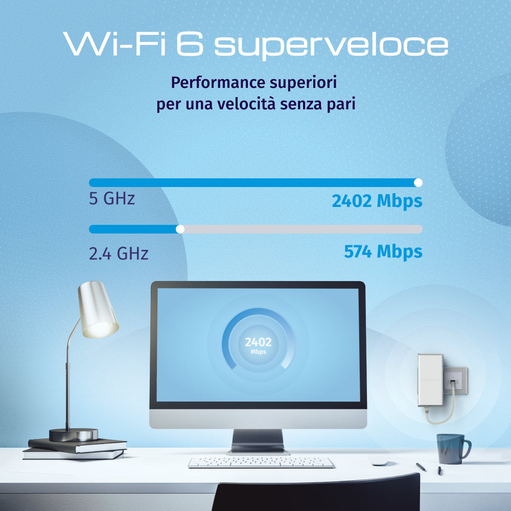 Keenetic Buddy 6 SE (KN-4410) Ripetitore Wi-Fi mesh 6 AX3000 con porta Ethernet Gigabit, Ripetitore di rete, 3000 Mbit/s, 1000 Mbit/s, Interno, Gigabit Ethernet, 10/100/1000Base-T(X)