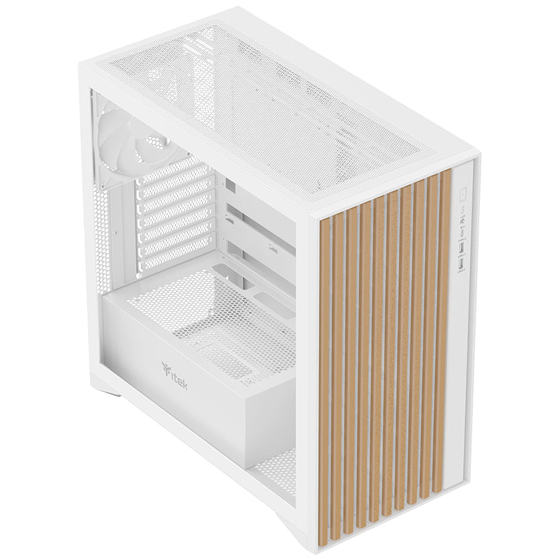 itek WOODY, Tower, PC, Bianco, ATX, micro ATX, Mini-ITX, Acrilonitrile butadiene stirene (ABS), Legno, Gaming