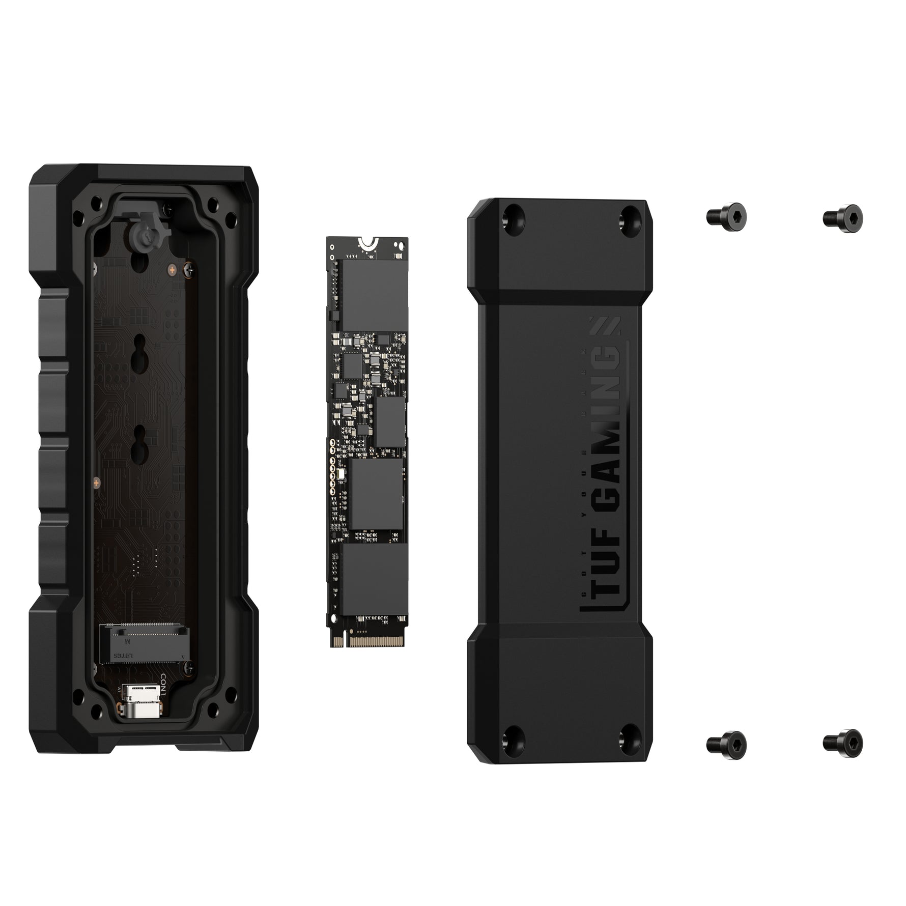 ASUS TUF Gaming A2, Box esterno SSD, M.2, PCI Express, SATA, 20 Gbit/s, Collegamento del dispositivo USB, Nero