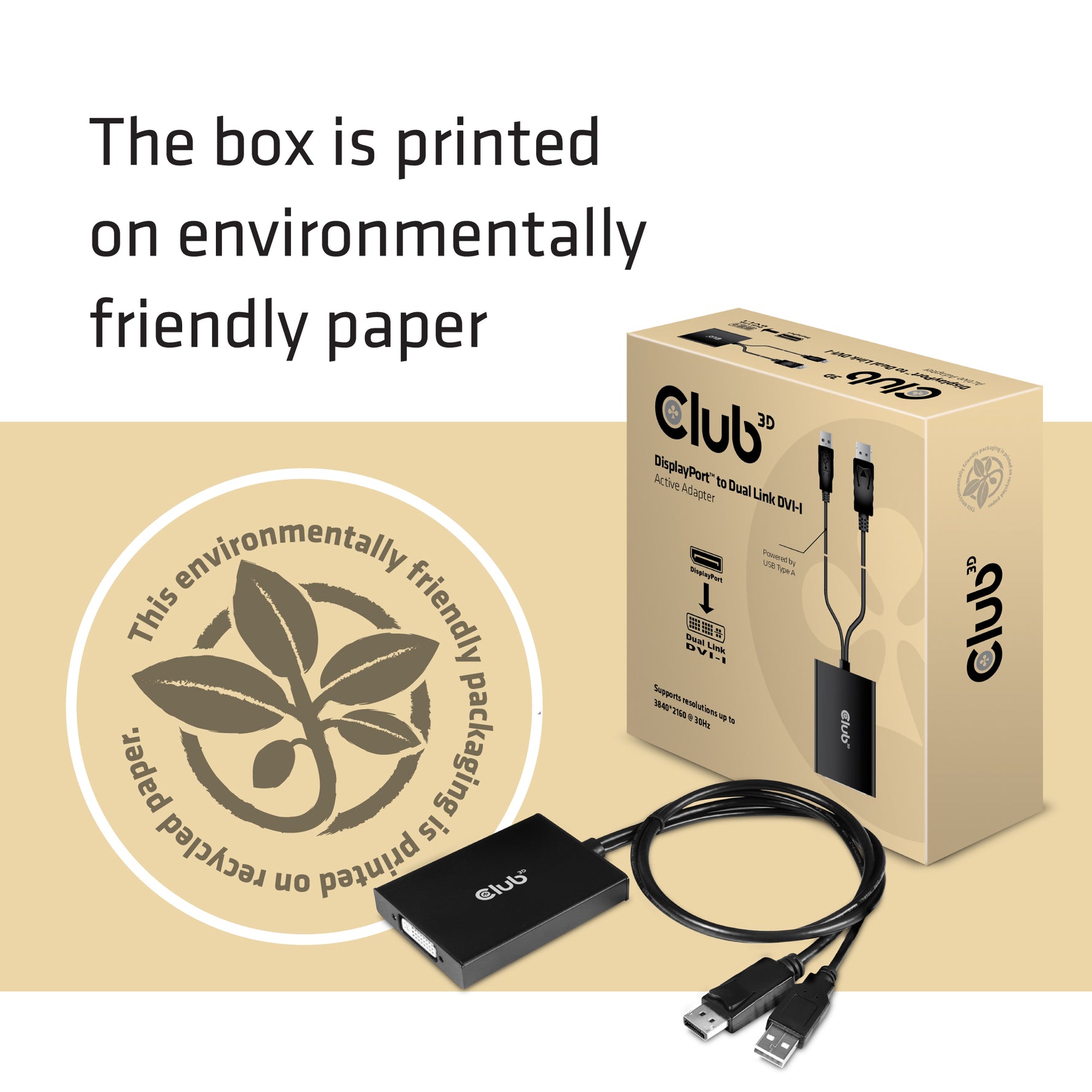 CLUB3D cac-1010, Displayport/usb, DVI-I Daul link, 0,6 m, Nero, Bianco