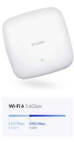 D-Link AX3600, 2.4 GHz, 5 GHz, 3600 Mbit/s, 64-bit WEP, 128-bit WEP, SSH, SSL/TLS, WPA, WPA-Enterprise, WPA-PSK, WPA2, WPA2-Enterprise, WPA3,..., 10,100,1000,2500 Mbit/s