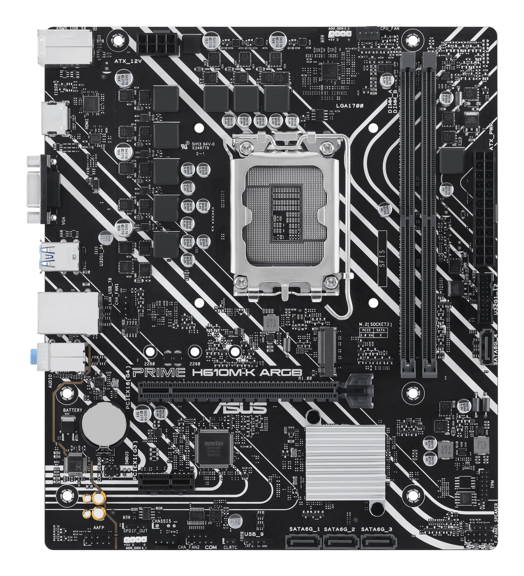 ASUS PRIME H610M-K ARGB, Intel, LGA 1700, Intel® Celeron®, Intel® Core™ i3, Intel® Core™ i5, Intel® Core™ i7, Intel® Core™ i9,..., DDR5-SDRAM, 96 GB, DIMM
