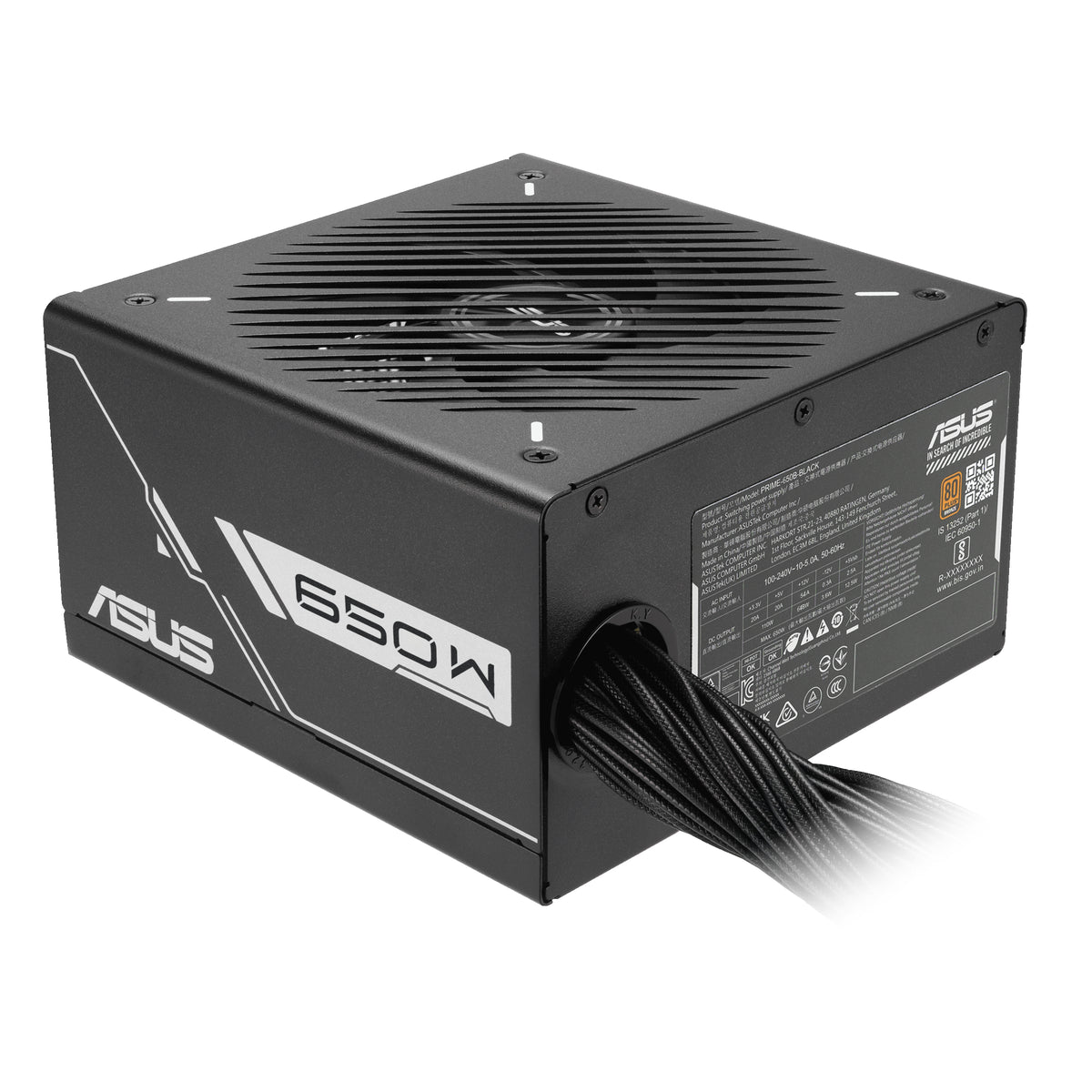 ASUS Prime 650W Bronze PRIME-650B-BLACK nero, ventola e targhetta tecnica