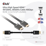 CLUB3D CAC-1374, 4 m, HDMI tipo A (Standard), HDMI tipo A (Standard), Compatibilità 3D, 48 Gbit/s, Nero