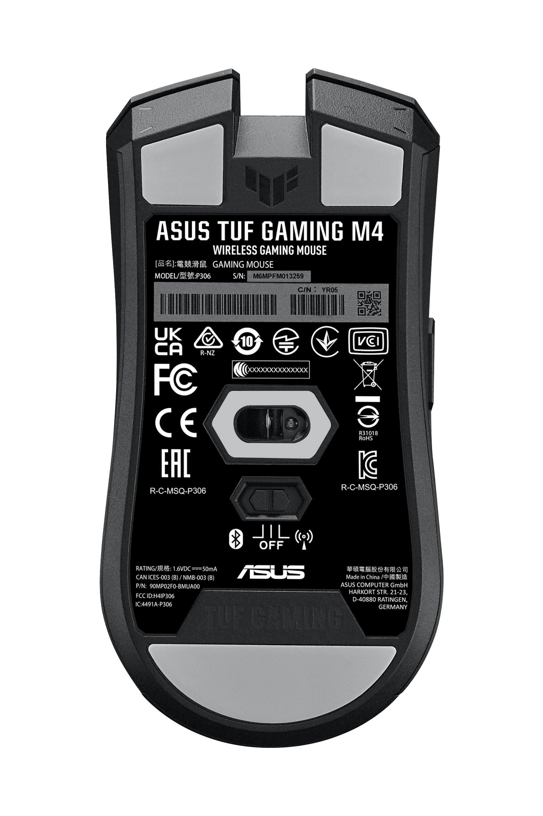 ASUS TUF Gaming M4 Wireless, Mano destra, Ottico, RF senza fili + Bluetooth, 12000 DPI, Nero