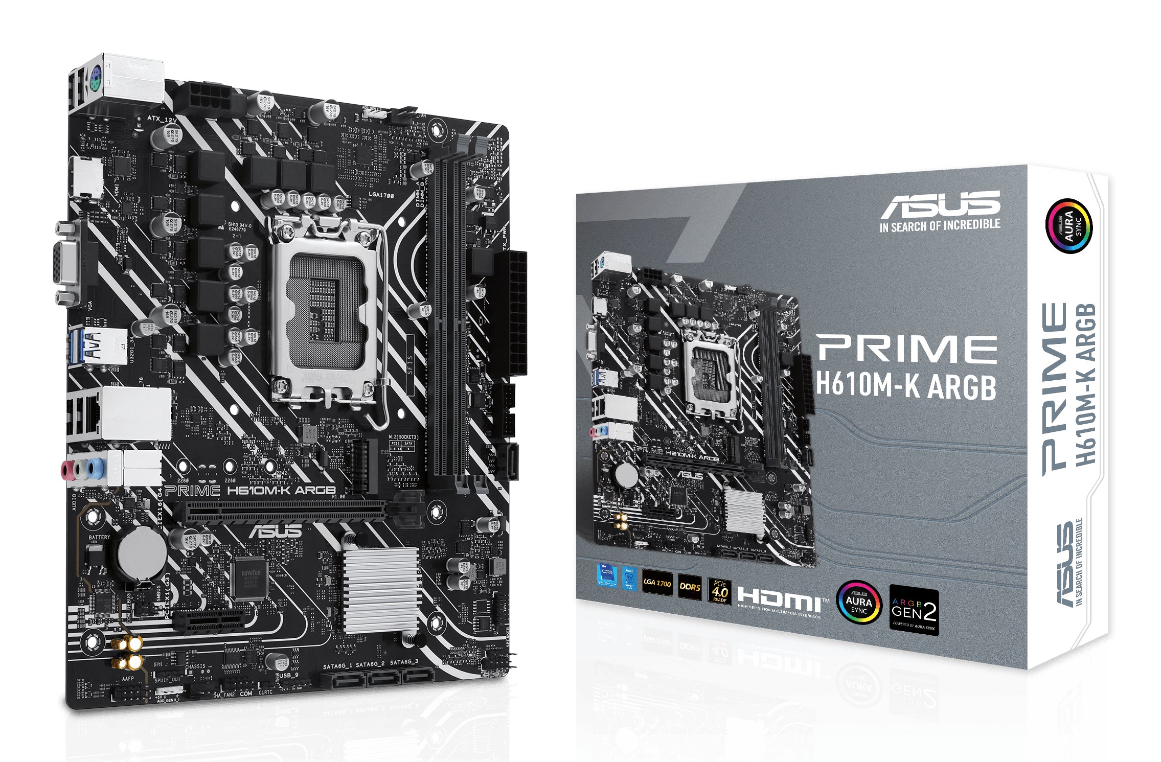 ASUS PRIME H610M-K ARGB, Intel, LGA 1700, Intel® Celeron®, Intel® Core™ i3, Intel® Core™ i5, Intel® Core™ i7, Intel® Core™ i9,..., DDR5-SDRAM, 96 GB, DIMM