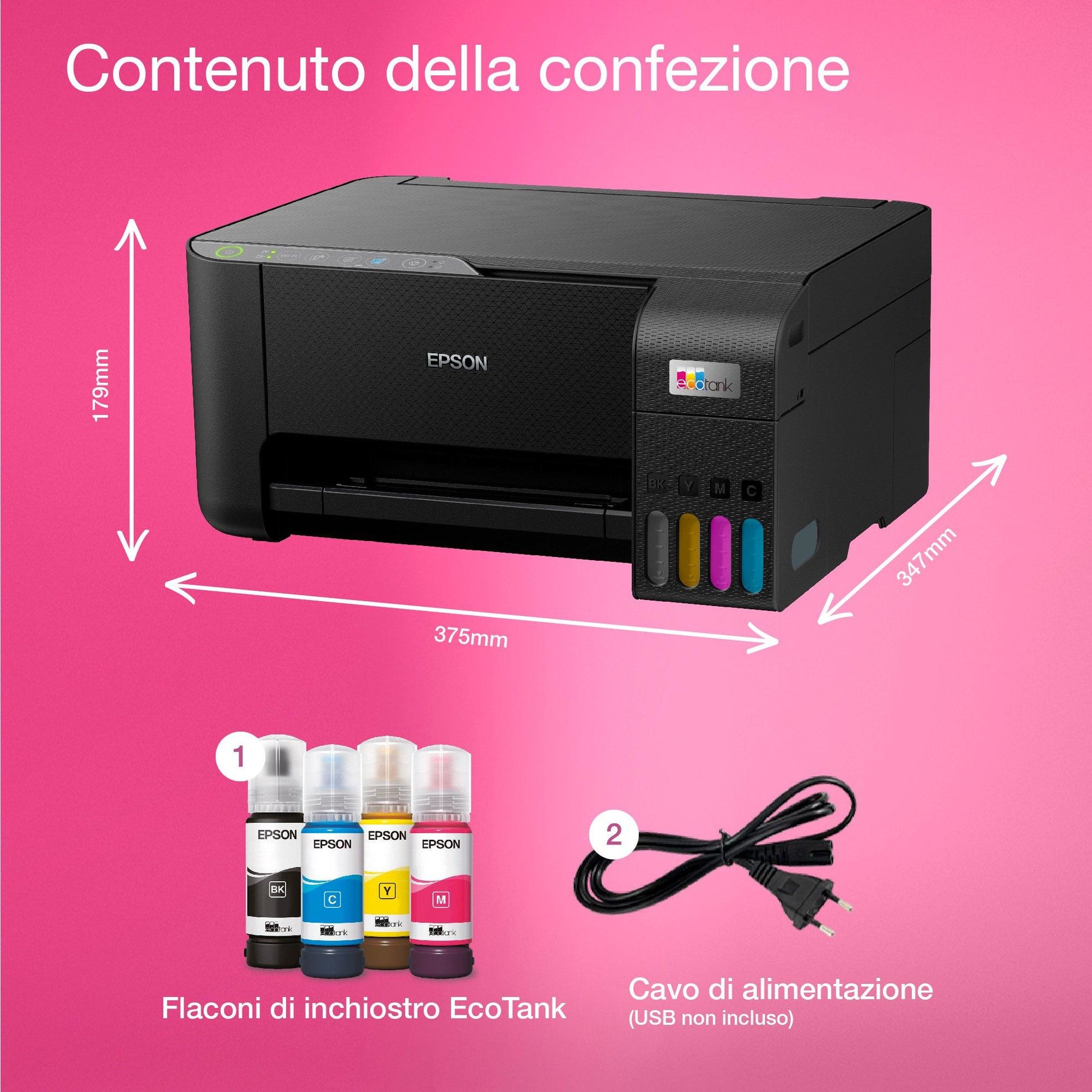 Epson EcoTank ET-2860 stampante multifunzione a serbatoio, Ad inchiostro, Stampa a colori, 5760 x 1440 DPI, A4, Stampa diretta, Nero