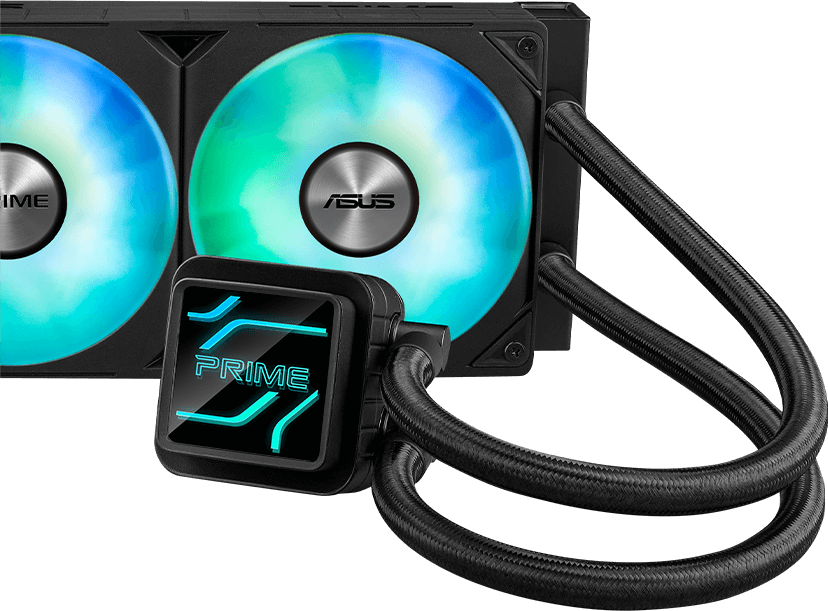 Dettaglio delle lenti con effetto specchio infinito e illuminazione ARGB della serie ASUS Prime LC