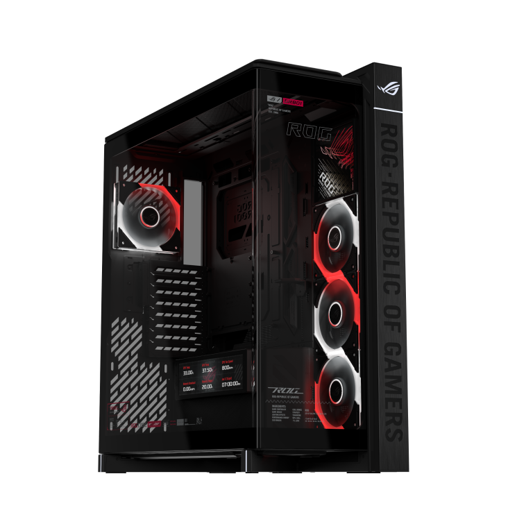 ASUS ROG Cronox GR801 Curve TG ARGB Black: case nero, vetro curvo, display LCD e quattro ventole