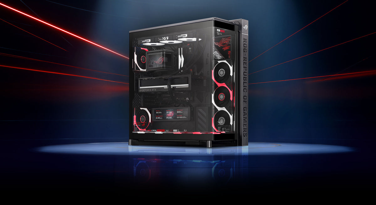 Configurazione illustrativa ASUS nel case ROG Cronox ARGB nero; componenti del PC non inclusi