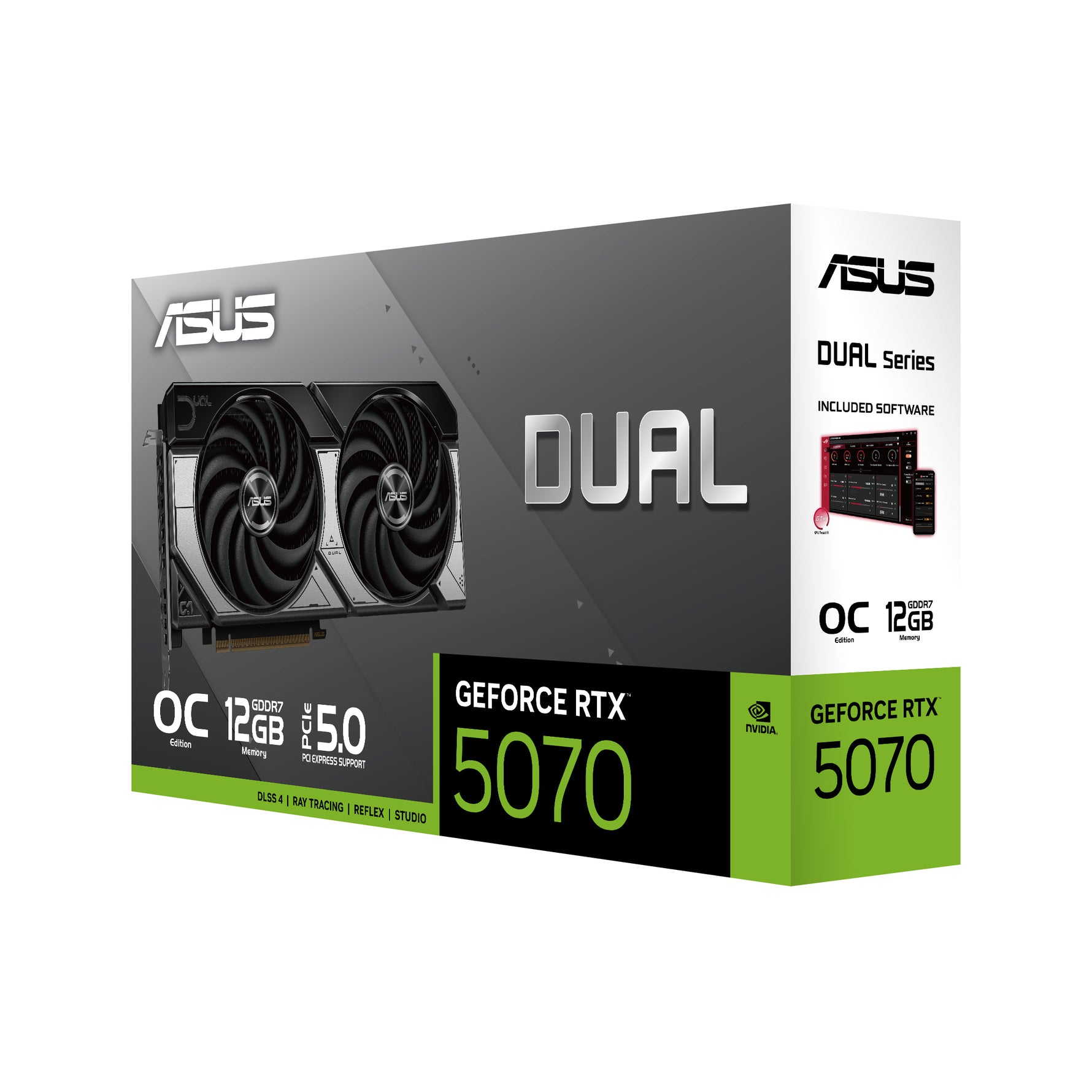 ASUS Dual -RTX5070-O12G, GeForce RTX 5070, 12 GB, GDDR7, 192 bit, 7680 x 4320 Pixel, PCI Express 5.0