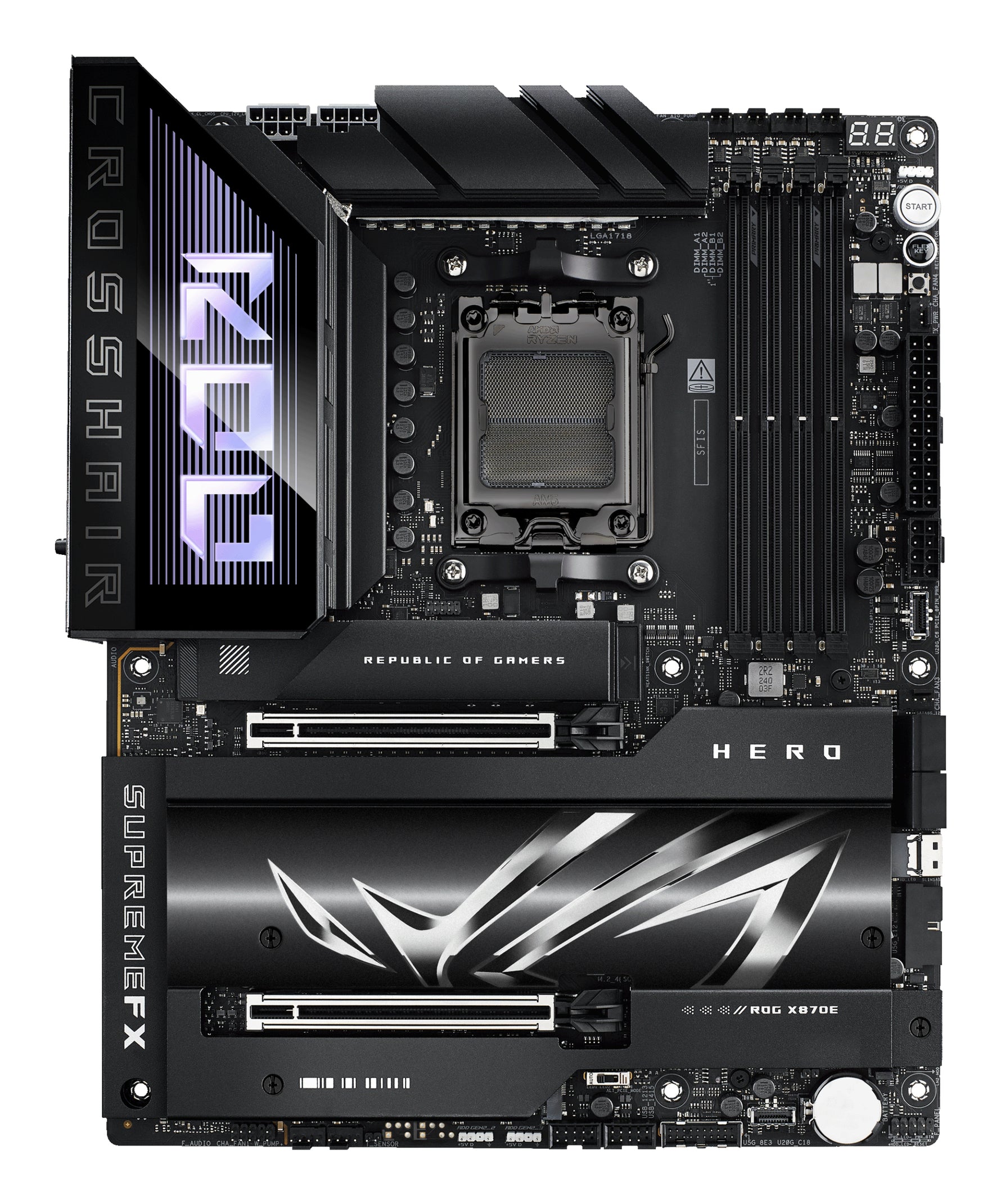 ASUS ROG CROSSHAIR X870E HERO, AMD, Socket AM5, Socket AM5, DDR5-SDRAM, 192 GB, DIMM