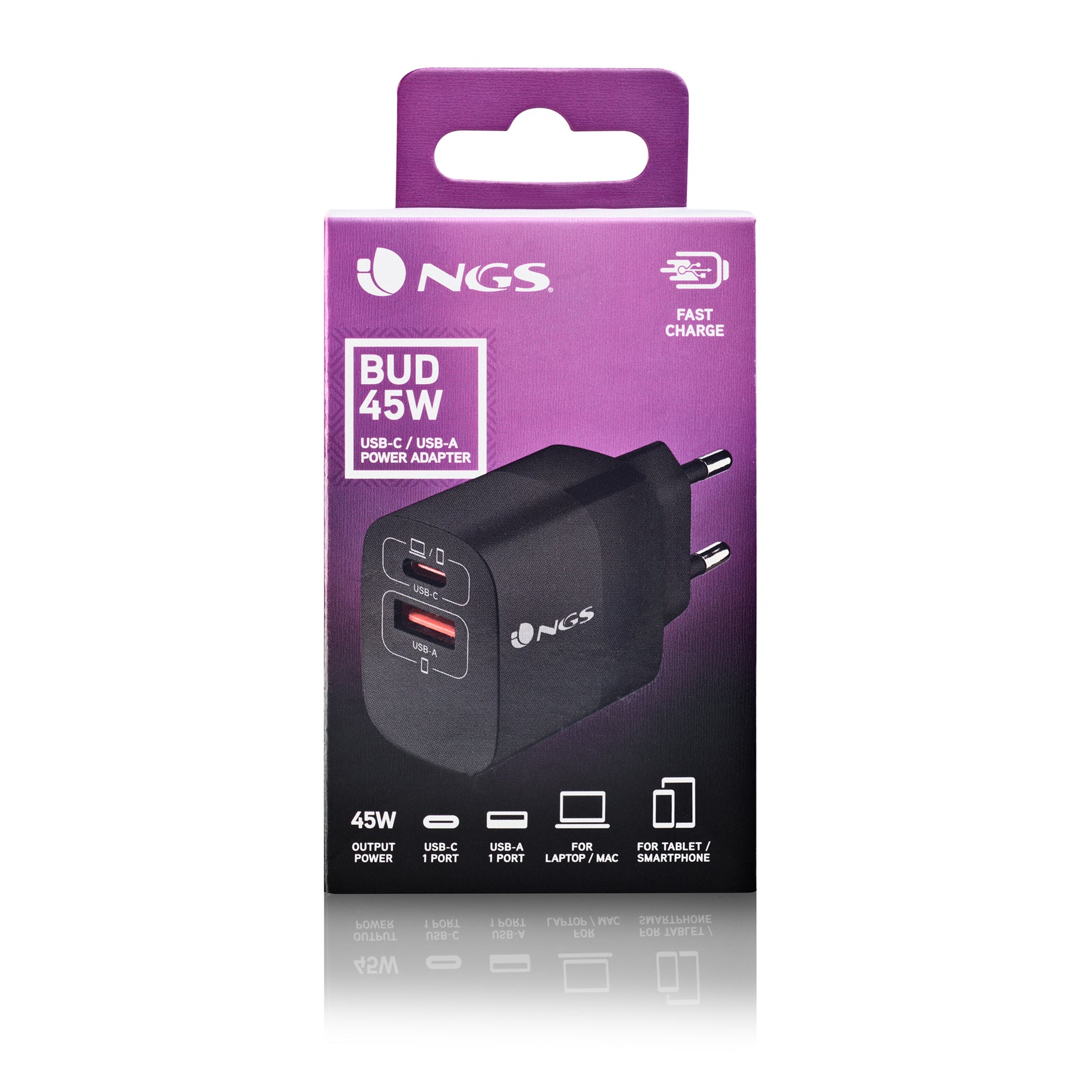 NGS BUD 45W, Interno, AC, 20 V, 3 A, Nero