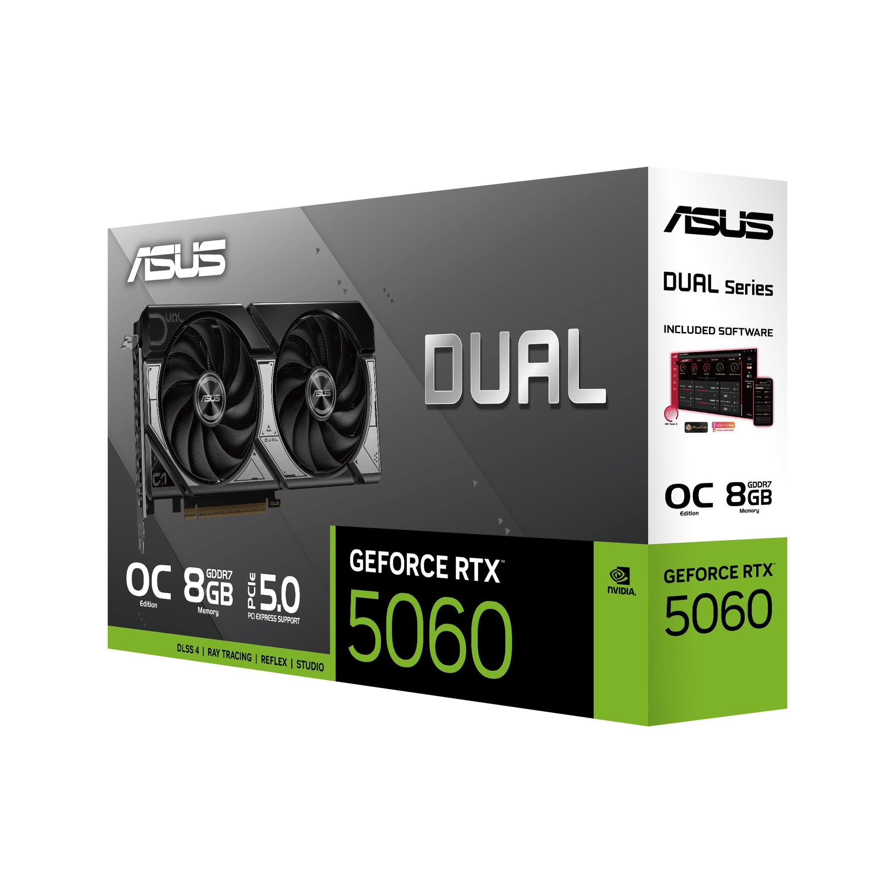 ASUS Dual -RTX5060-O8G, GeForce RTX 5060, 8 GB, GDDR7, 128 bit, 7680 x 4320 Pixel, PCI Express 5.0