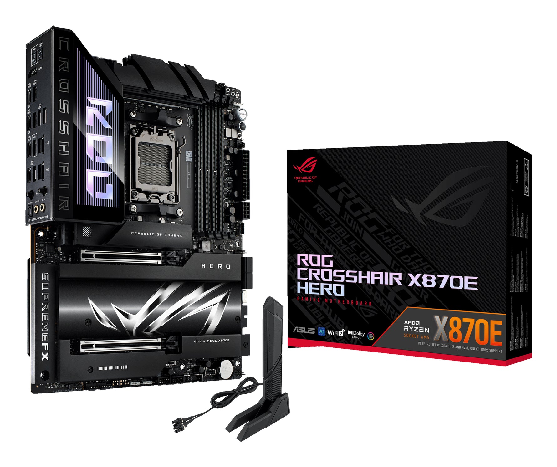 ASUS ROG CROSSHAIR X870E HERO, AMD, Socket AM5, Socket AM5, DDR5-SDRAM, 192 GB, DIMM