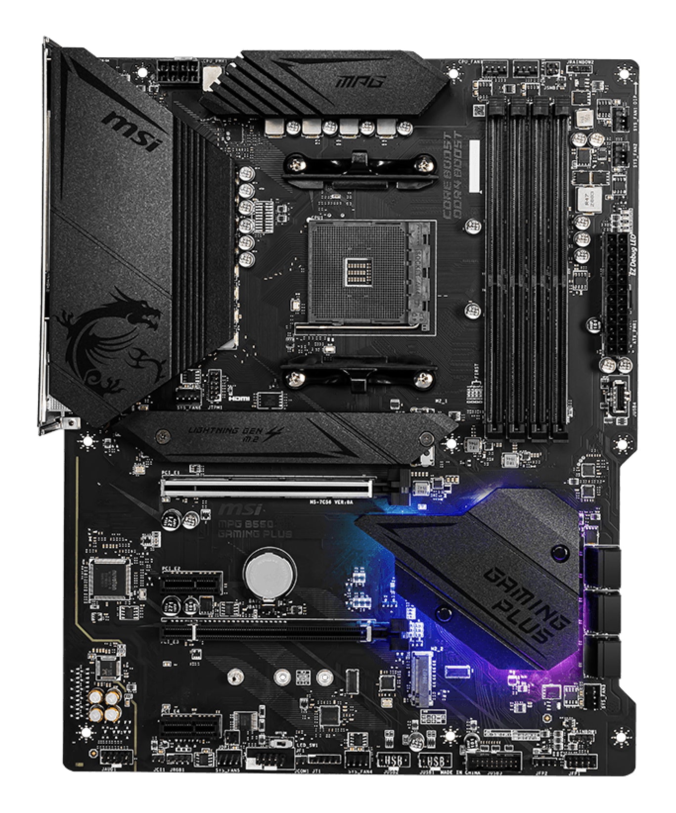 MSI MPG B550 Gaming Plus, AMD, Socket AM4, AMD Ryzen 3000 Series, DDR4-SDRAM, 128 GB, DIMM