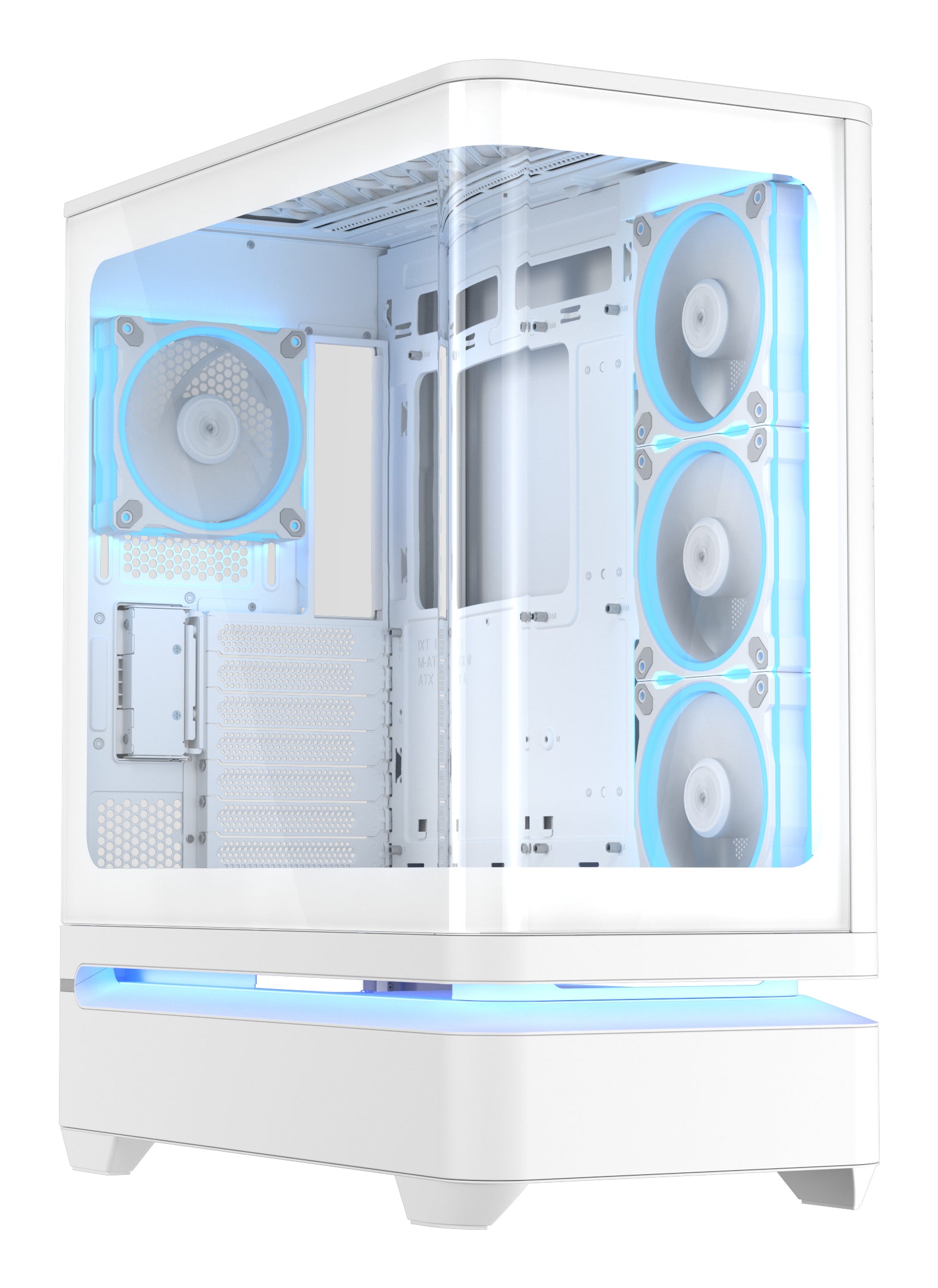 ASUS PRIME AP304 TG ARGB WHITE — vista frontale e laterale con illuminazione ARGB