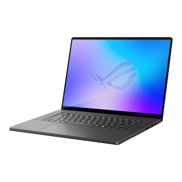 ASUS ROG Zephyrus G16 Eclipse Grey aperto, vista prospettica ufficiale