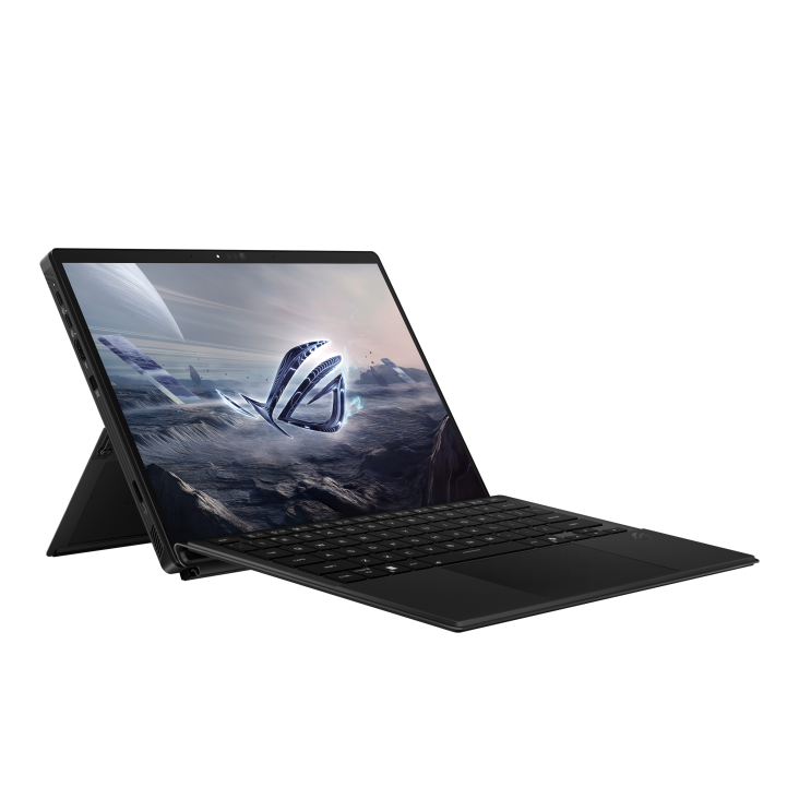 ROG Flow Z13 GZ302 di lato con tastiera magnetica, immagine ufficiale ASUS