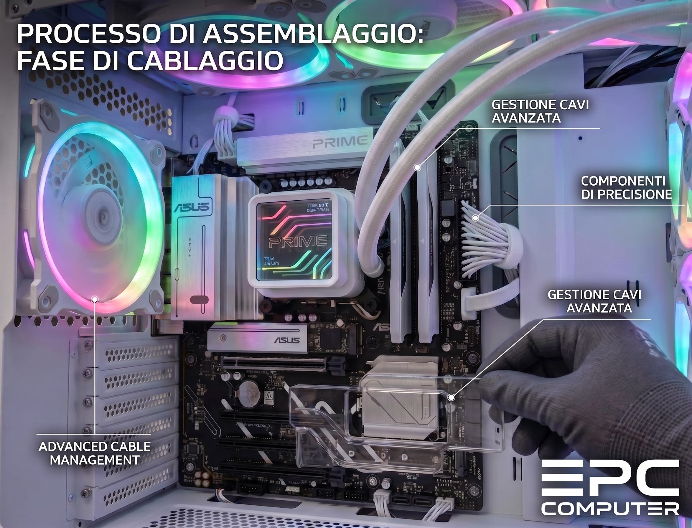 Dettaglio dei collegamenti e del raffreddamento all’interno del case.