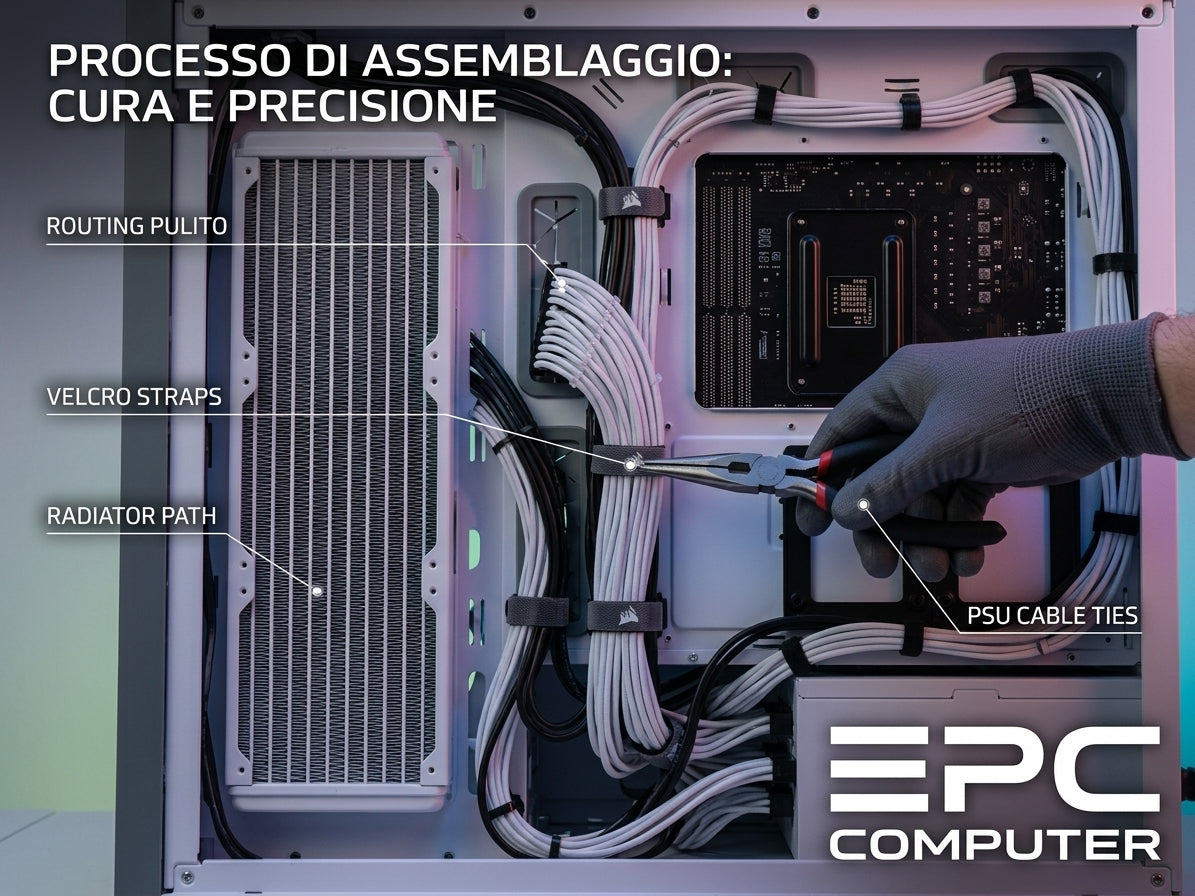 Il percorso dei cavi sul retro del case, con annotazioni sui punti di fissaggio.